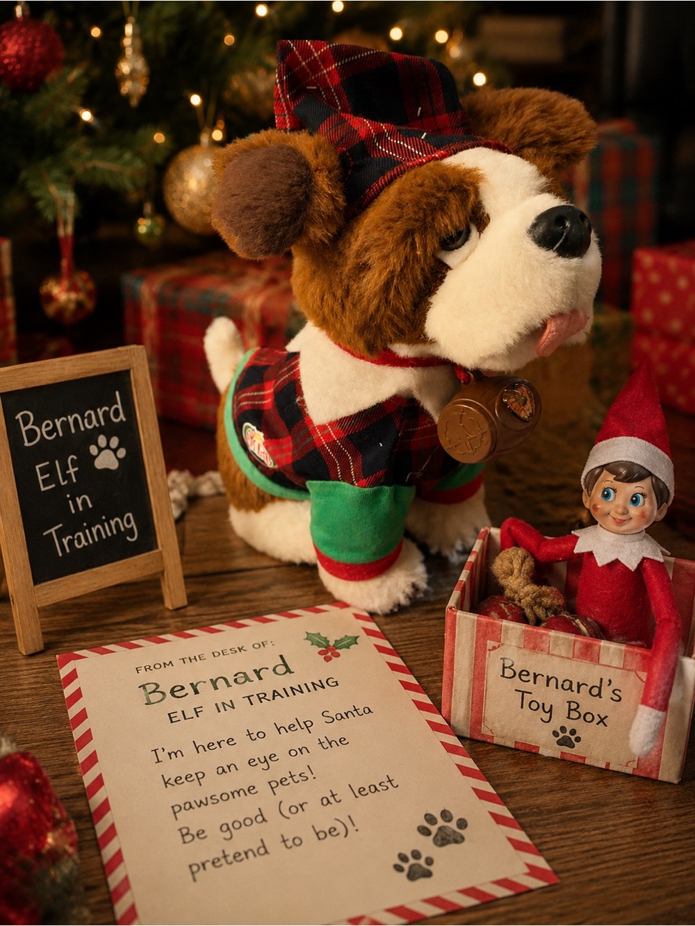 Elf on the Shelf Elf Pets Saint Bernard Plush Dog in Claus Couture PJs EUC 🎅🏼